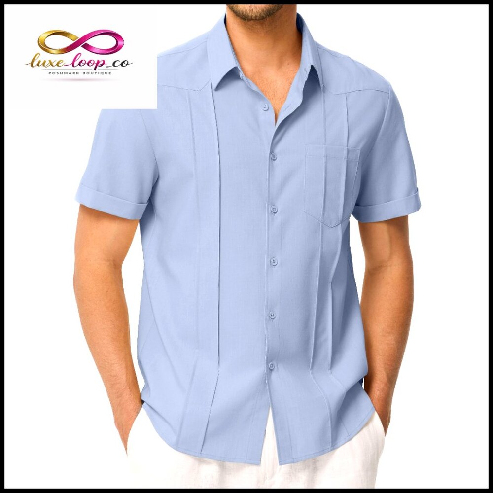 Men's Short Sleeve Button Down Shirt Relaxed Fit Beach Wedding Casual
